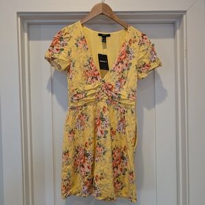Forever 21 Floral Print Yellow Mini Dress